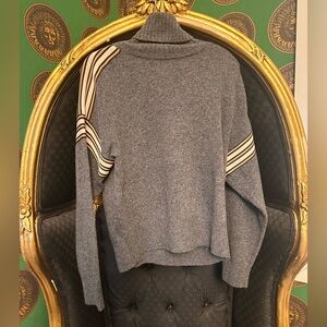 Sandro Gray Sweater with Striped Accents, Size Small